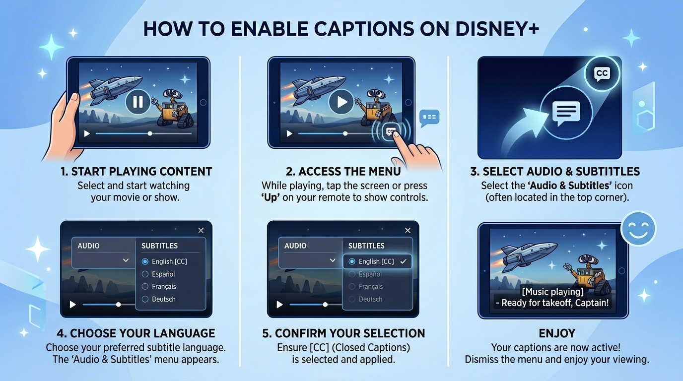 how to put captions on disney plus